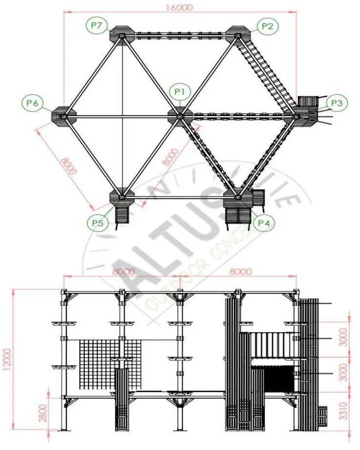 7柱人造探险塔工程结构图
