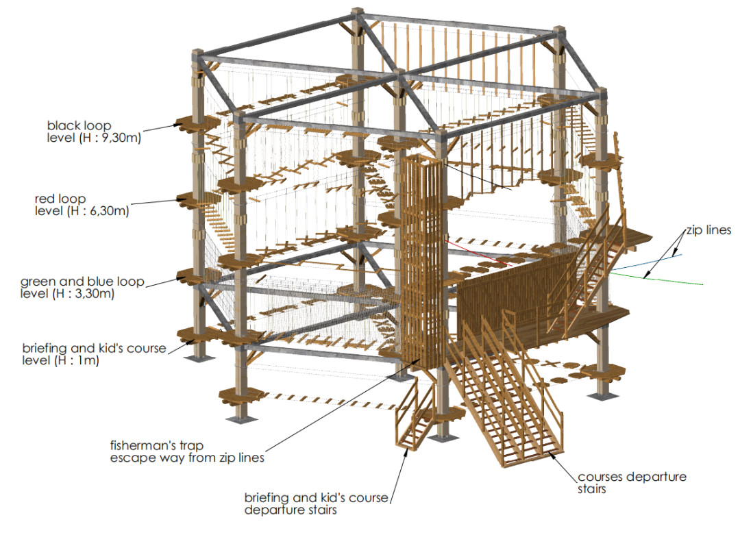 人造立柱探险塔木制框架结构